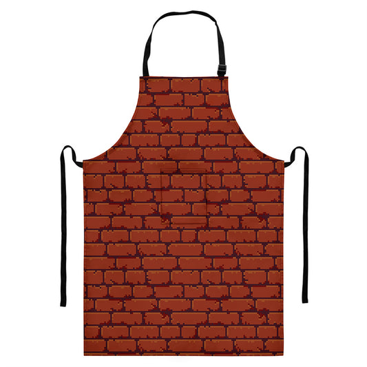 8-Bit Pixel Brick Wall Print Bib Apron With Pocket