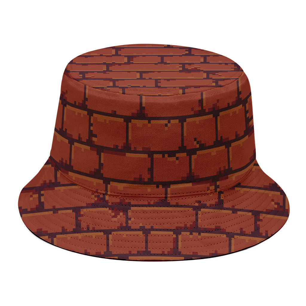 8-Bit Pixel Brick Wall Print Bucket Hat