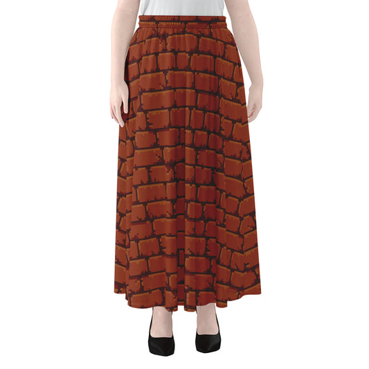 8-Bit Pixel Brick Wall Print Chiffon Maxi Skirt