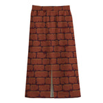 8-Bit Pixel Brick Wall Print Cotton Front Slit Maxi Skirt