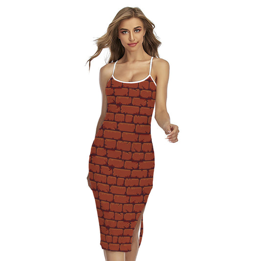 8-Bit Pixel Brick Wall Print Cross Back Cami Dress
