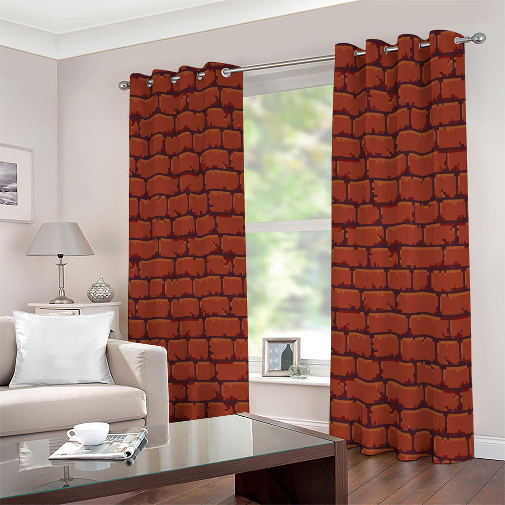 8-Bit Pixel Brick Wall Print Extra Wide Grommet Curtains