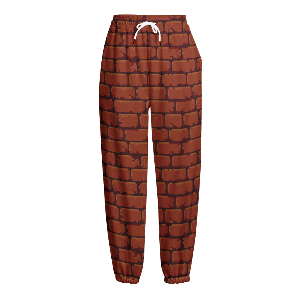 8-Bit Pixel Brick Wall Print Fleece Lined Knit Pants