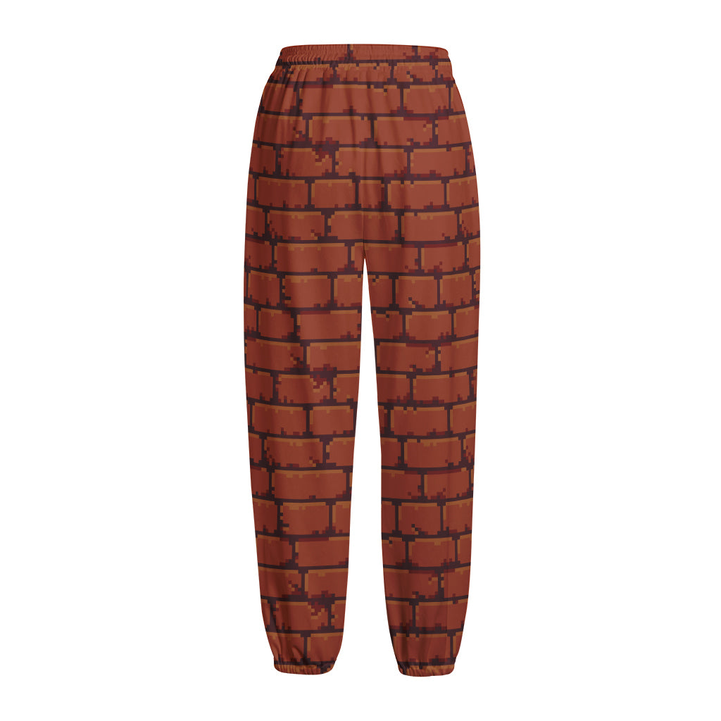 8-Bit Pixel Brick Wall Print Fleece Lined Knit Pants
