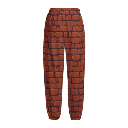 8-Bit Pixel Brick Wall Print Fleece Lined Knit Pants