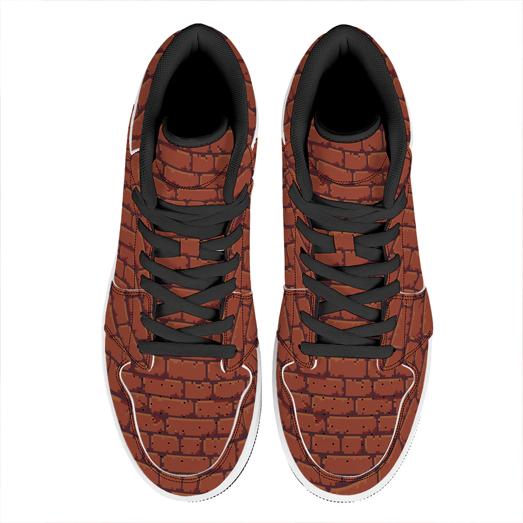 8-Bit Pixel Brick Wall Print High Top Leather Sneakers