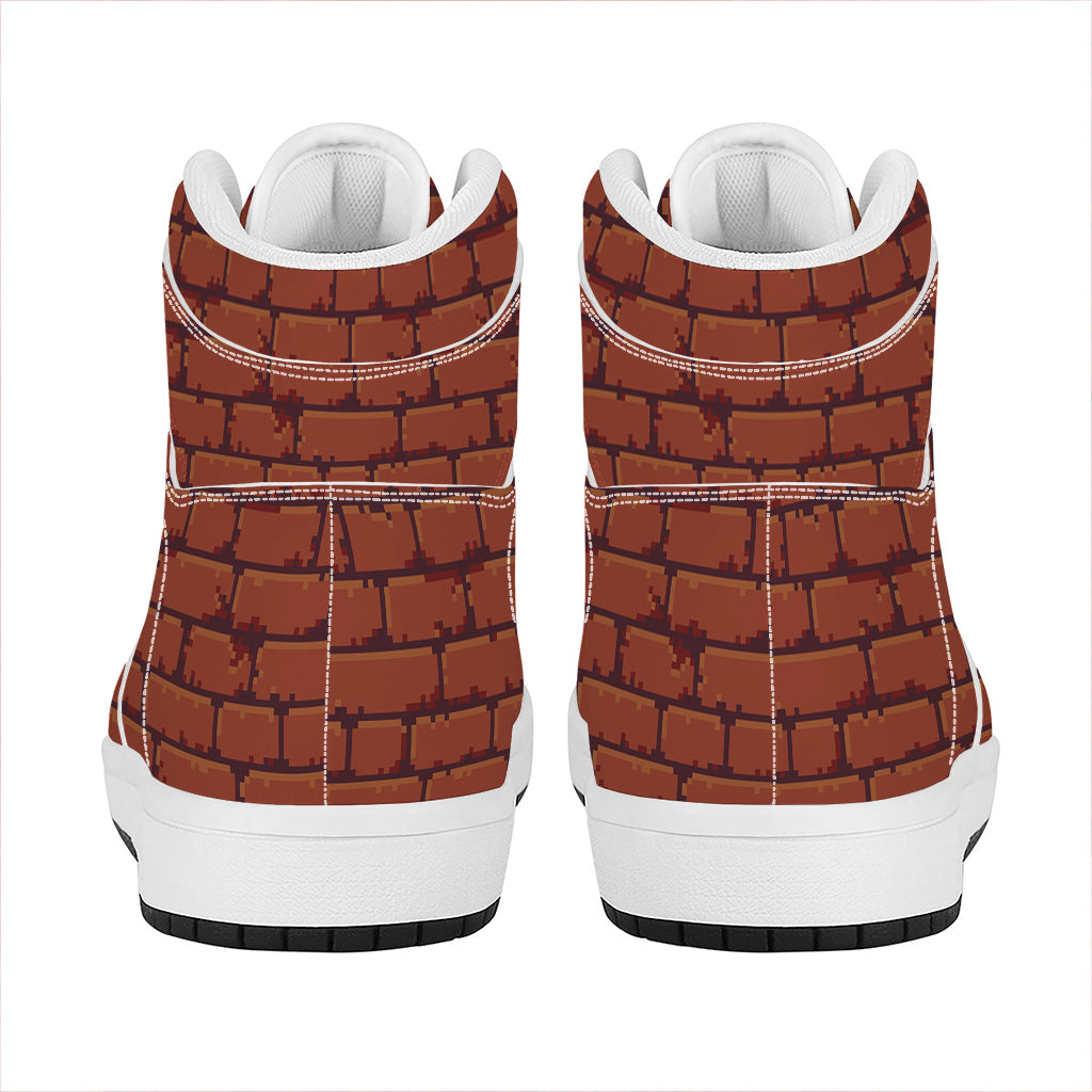 8-Bit Pixel Brick Wall Print High Top Leather Sneakers