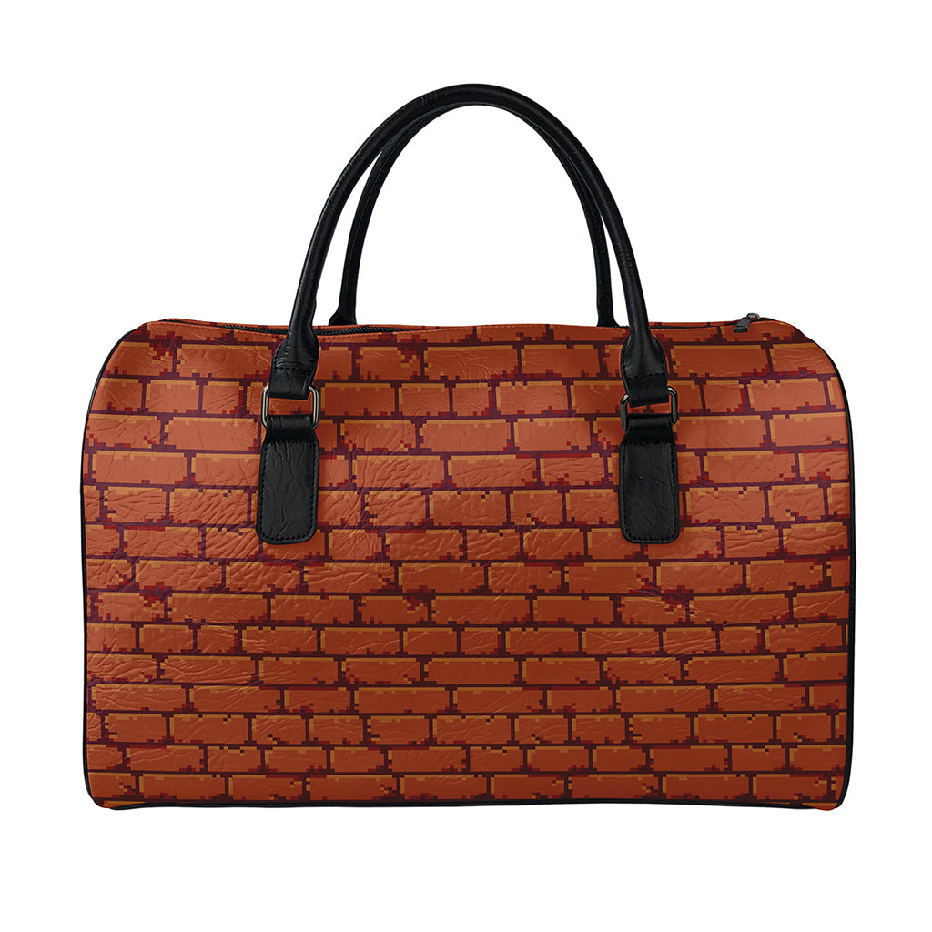8-Bit Pixel Brick Wall Print Leather Duffle Bag