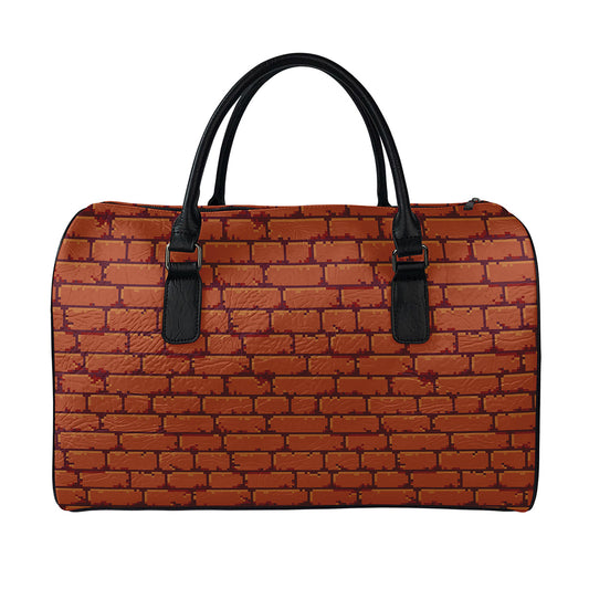 8-Bit Pixel Brick Wall Print Leather Duffle Bag