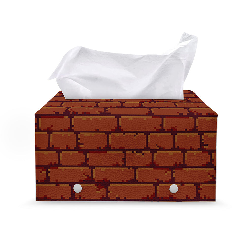 8-Bit Pixel Brick Wall Print Leather Tissue Box Cover