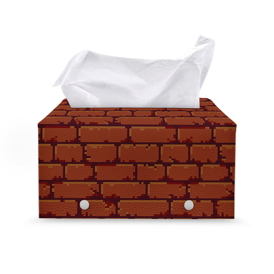 8-Bit Pixel Brick Wall Print Leather Tissue Box Cover