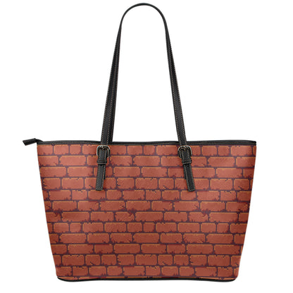 8-Bit Pixel Brick Wall Print Leather Tote Bag