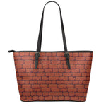 8-Bit Pixel Brick Wall Print Leather Tote Bag