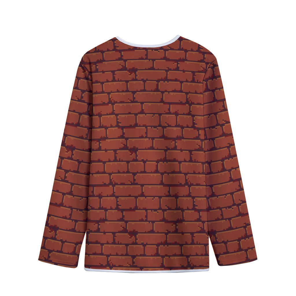 8-Bit Pixel Brick Wall Print Long Sleeve Short Coat