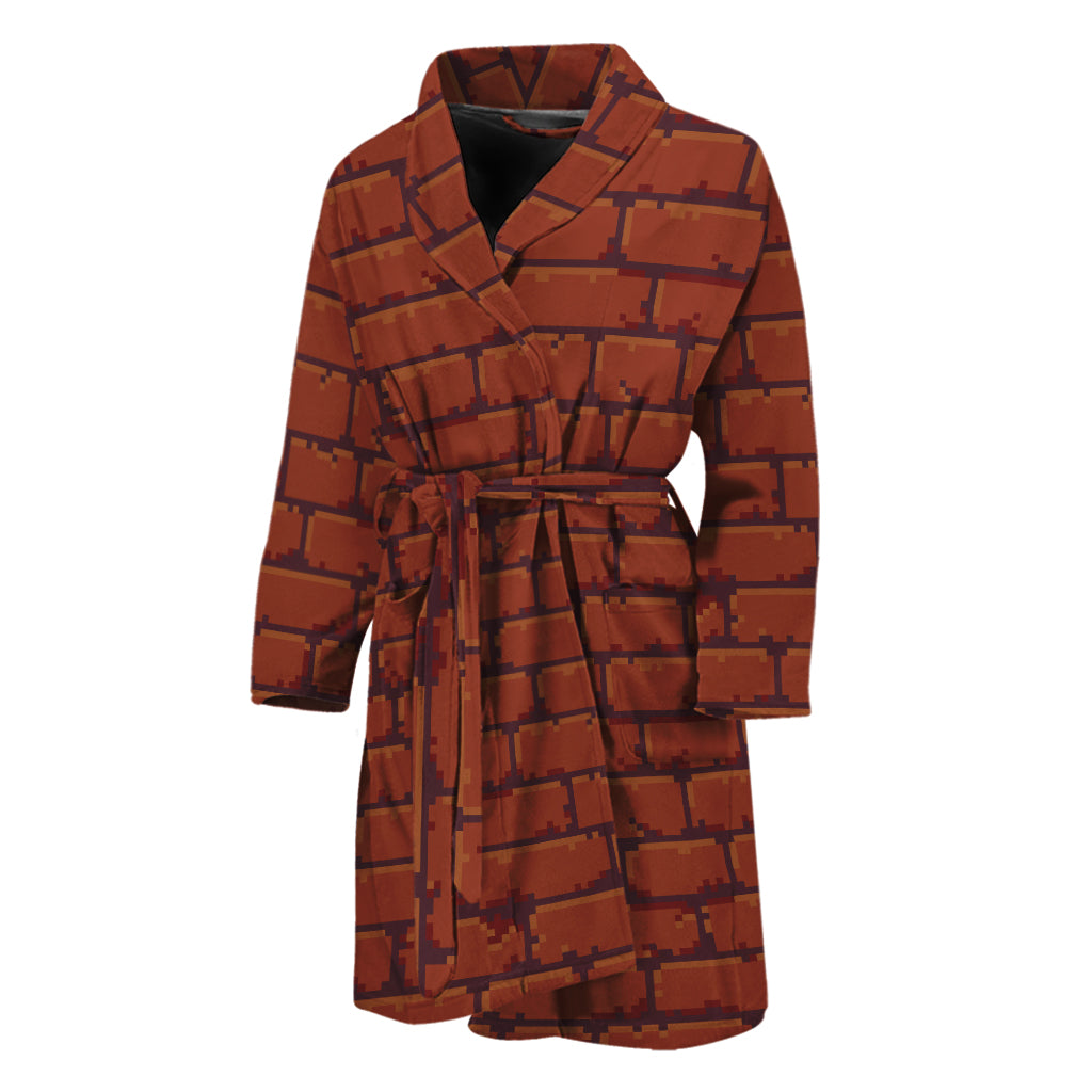 8-Bit Pixel Brick Wall Print Men's Bathrobe