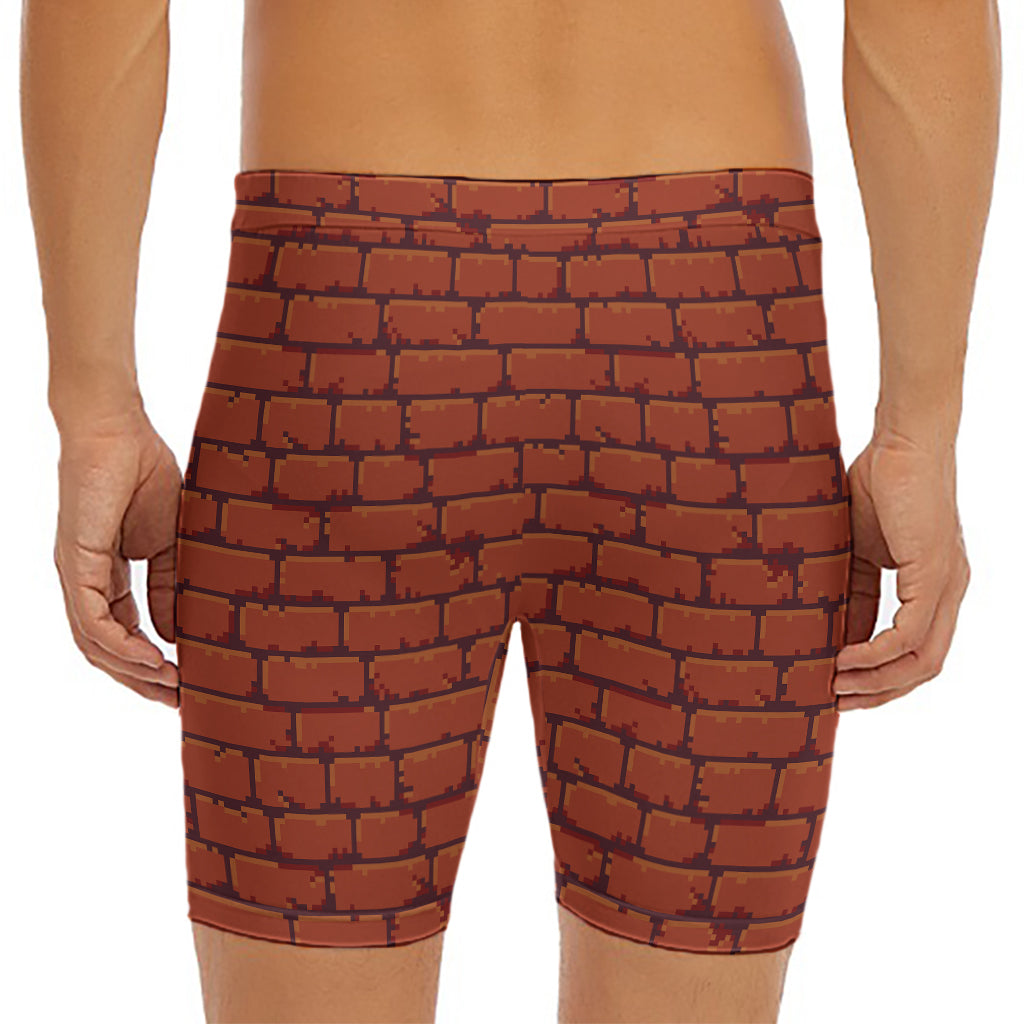 8-Bit Pixel Brick Wall Print Men's Long Boxer Briefs