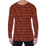 8-Bit Pixel Brick Wall Print Men's Long Sleeve T-Shirt