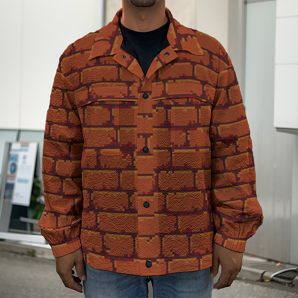 8-Bit Pixel Brick Wall Print Men's Shirt Jacket
