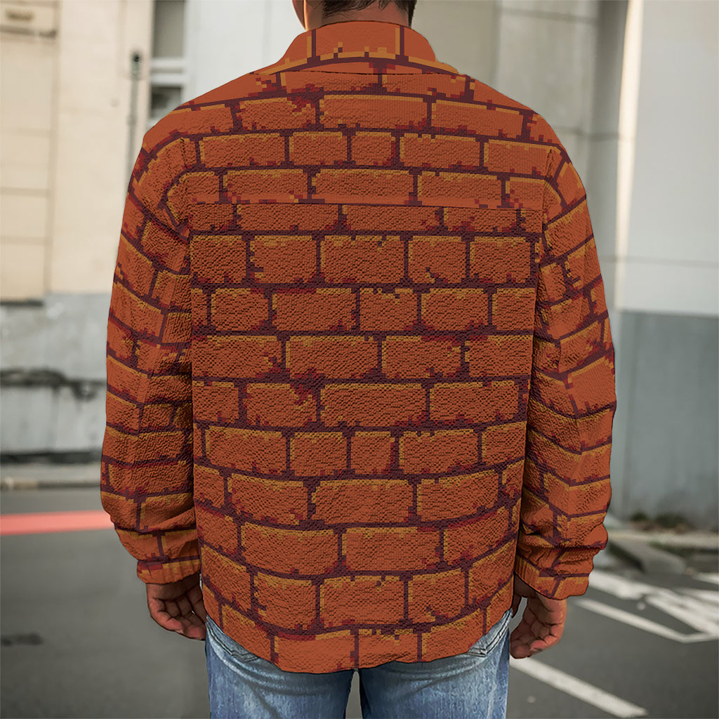8-Bit Pixel Brick Wall Print Men's Shirt Jacket