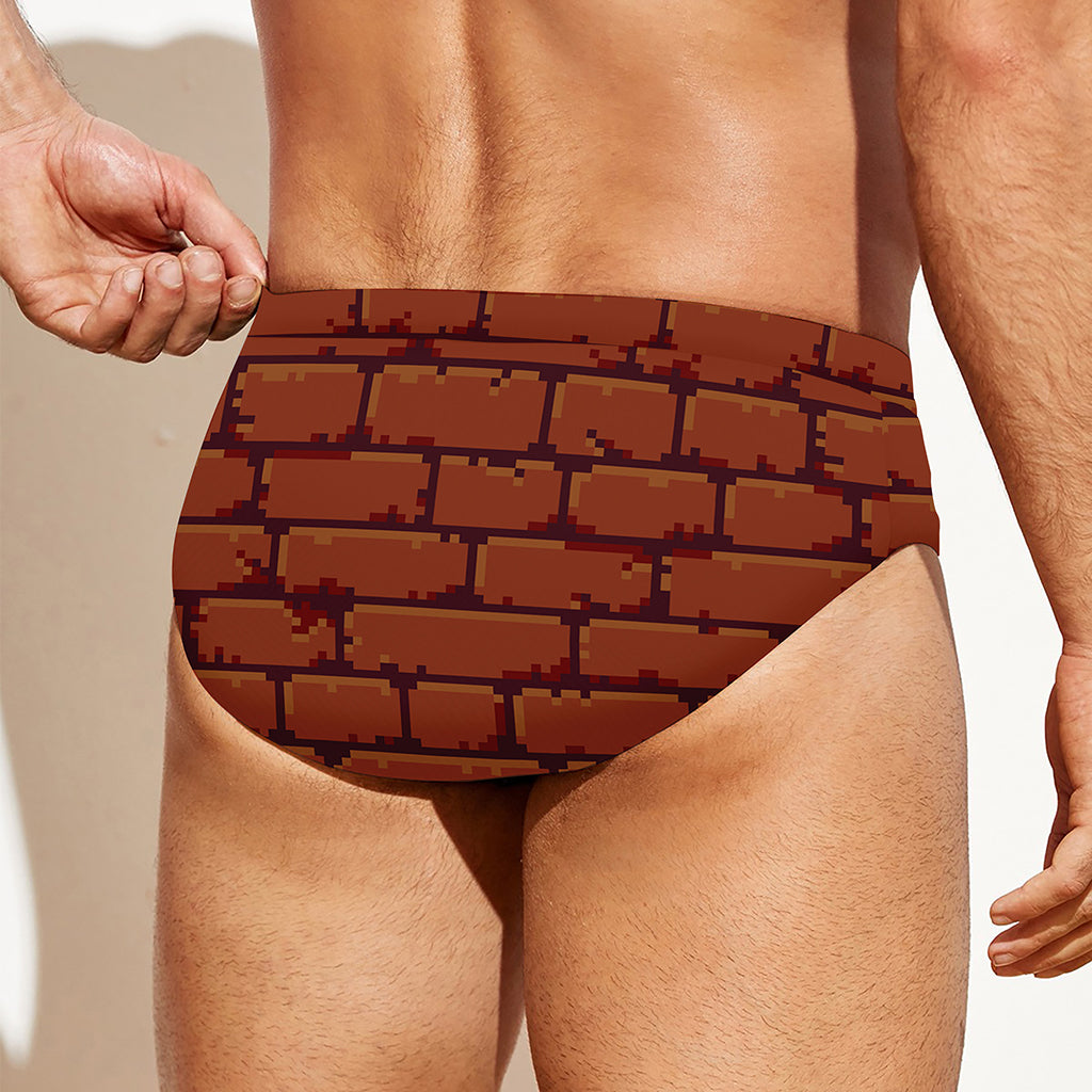 8-Bit Pixel Brick Wall Print Men's Swim Briefs