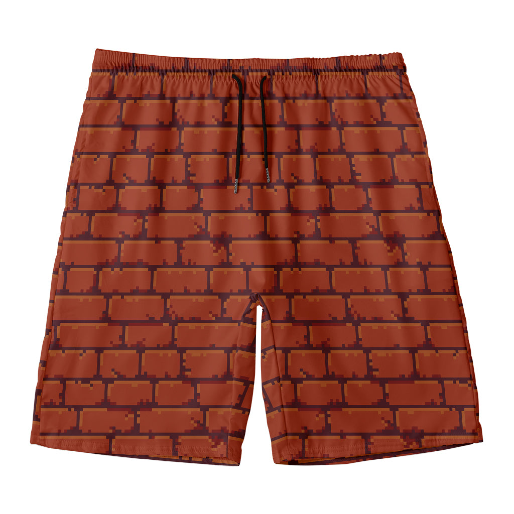 8-Bit Pixel Brick Wall Print Men's Swim Trunks