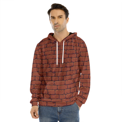 8-Bit Pixel Brick Wall Print Men's Velvet Pullover Hoodie