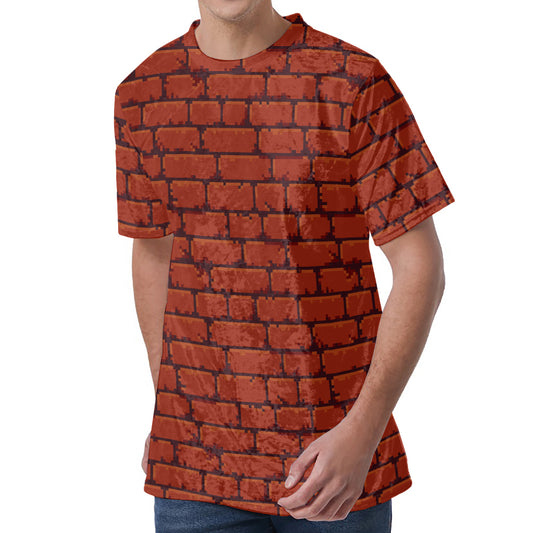 8-Bit Pixel Brick Wall Print Men's Velvet T-Shirt