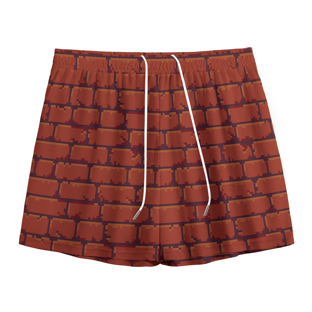 8-Bit Pixel Brick Wall Print Mesh Shorts