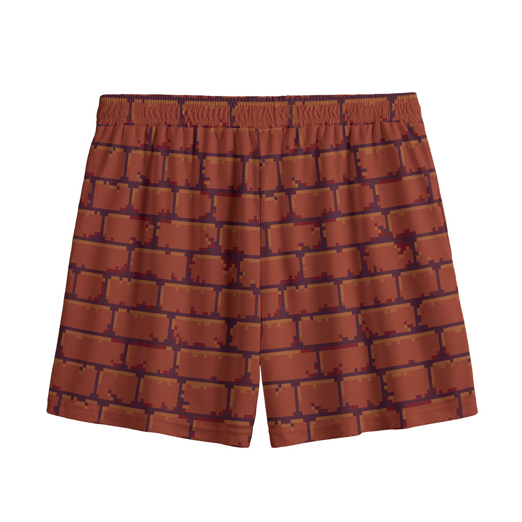8-Bit Pixel Brick Wall Print Mesh Shorts