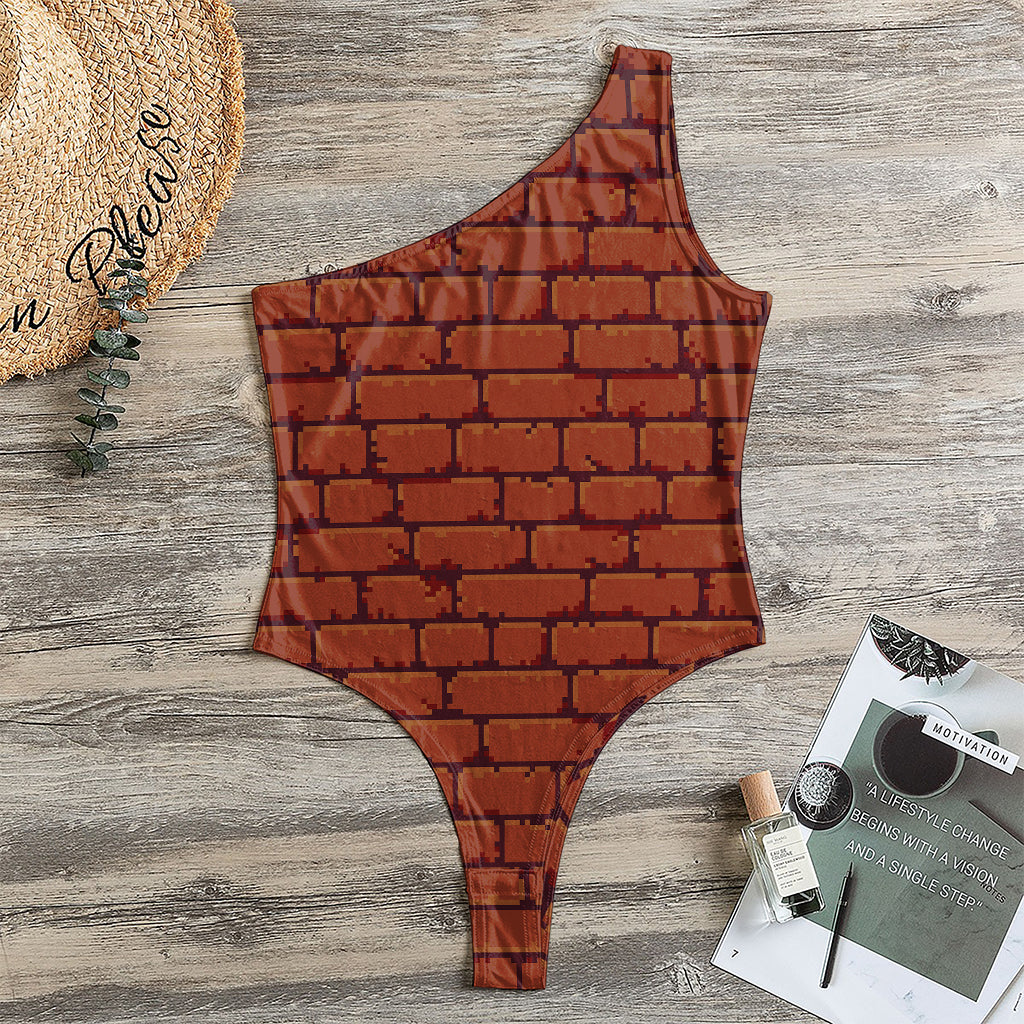 8-Bit Pixel Brick Wall Print One Shoulder Bodysuit
