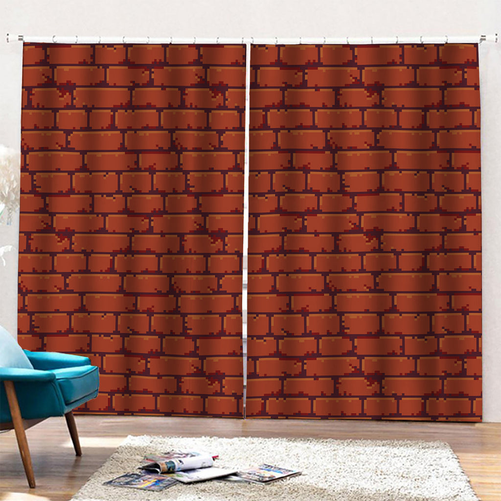8-Bit Pixel Brick Wall Print Pencil Pleat Curtains