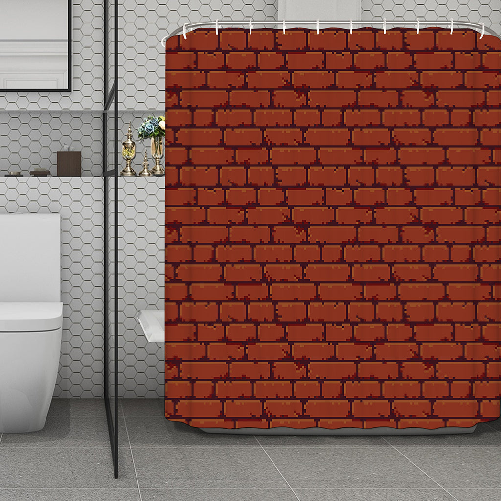 8-Bit Pixel Brick Wall Print Polyester Shower Curtain