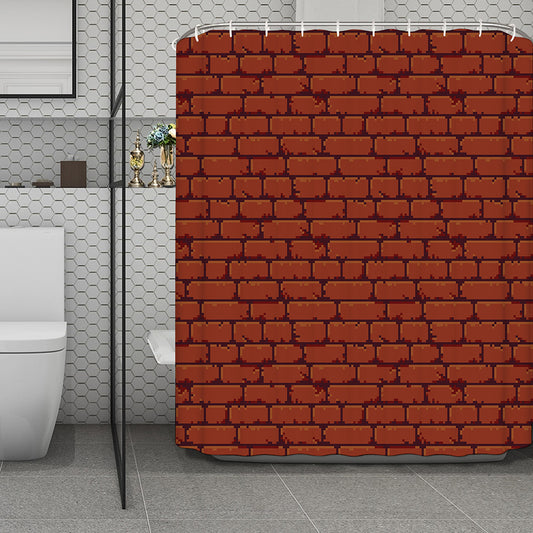 8-Bit Pixel Brick Wall Print Polyester Shower Curtain