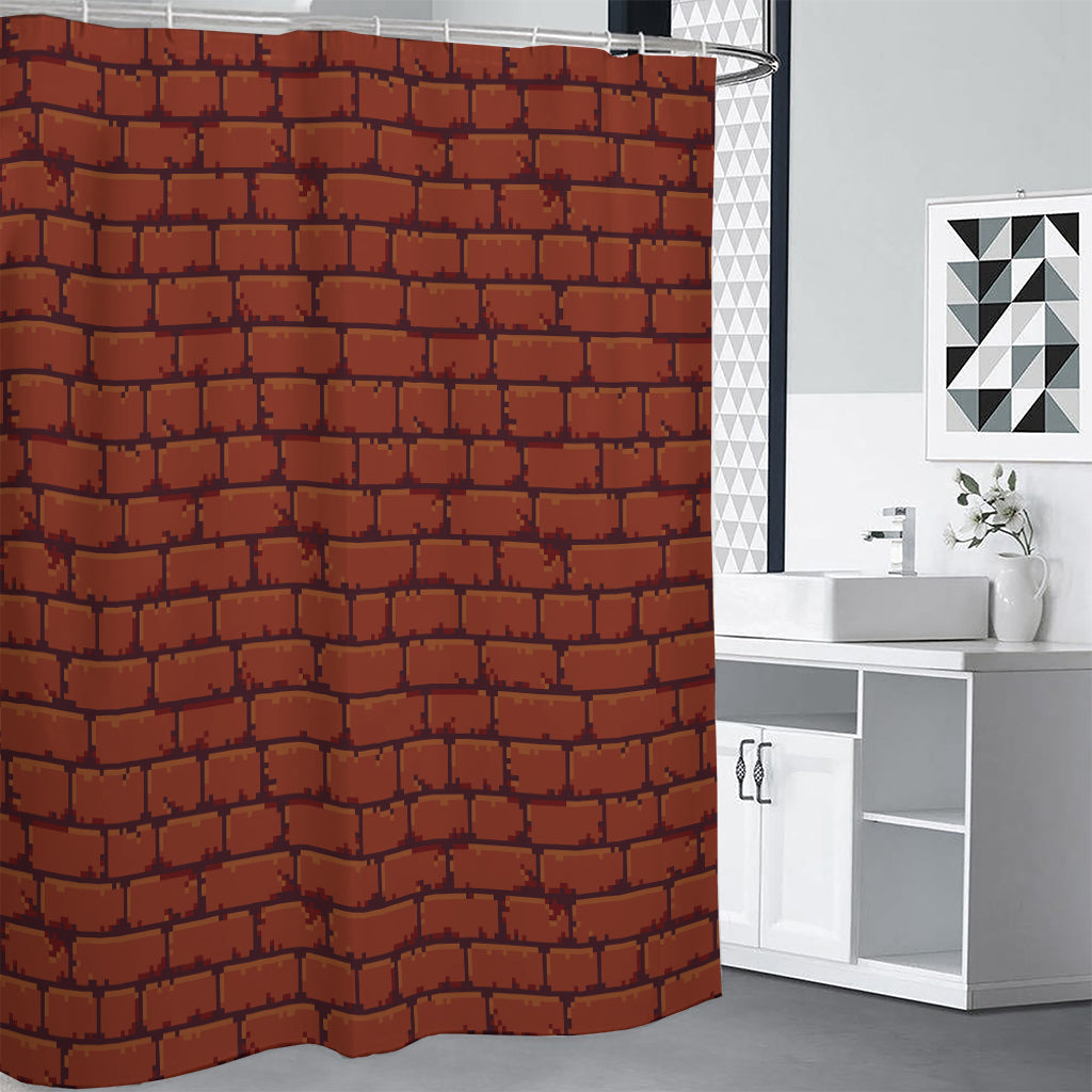 8-Bit Pixel Brick Wall Print Premium Shower Curtain