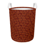 8-Bit Pixel Brick Wall Print Round Laundry Basket