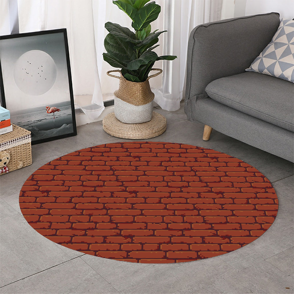 8-Bit Pixel Brick Wall Print Round Rug