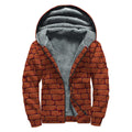 8-Bit Pixel Brick Wall Print Sherpa Lined Zip Up Hoodie
