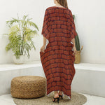8-Bit Pixel Brick Wall Print Silk V-Neck Kaftan Dress