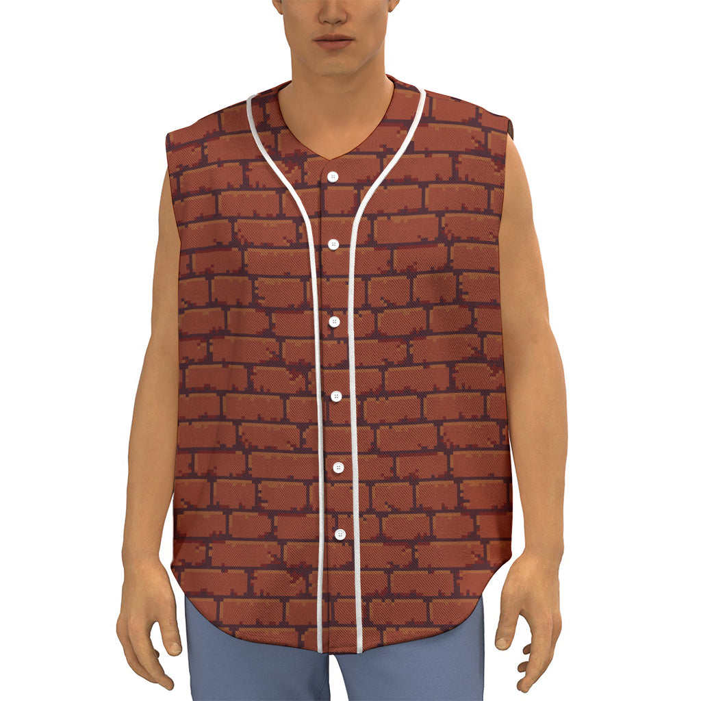 8-Bit Pixel Brick Wall Print Sleeveless Baseball Jersey
