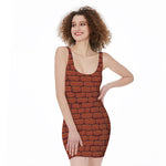 8-Bit Pixel Brick Wall Print Sleeveless Bodycon Dress