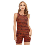 8-Bit Pixel Brick Wall Print Sleeveless One Piece Swimsuit