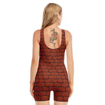 8-Bit Pixel Brick Wall Print Sleeveless One Piece Swimsuit