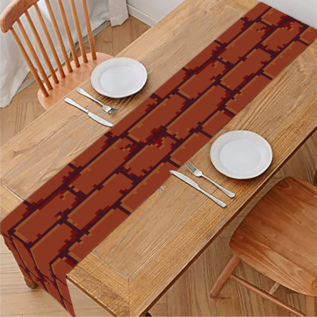 8-Bit Pixel Brick Wall Print Table Runner