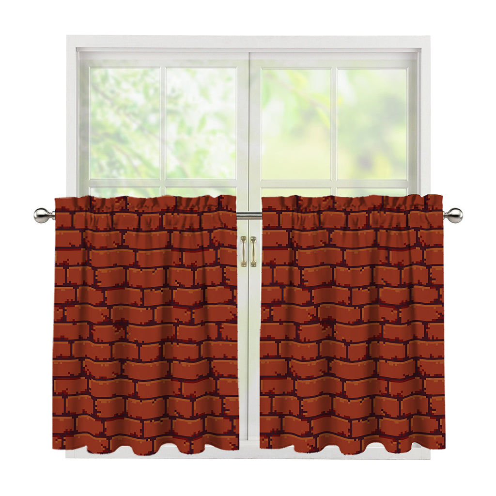 8-Bit Pixel Brick Wall Print Tier Curtains