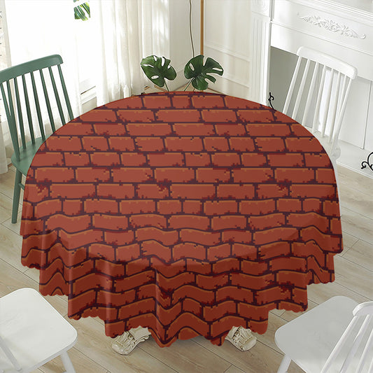 8-Bit Pixel Brick Wall Print Waterproof Round Tablecloth