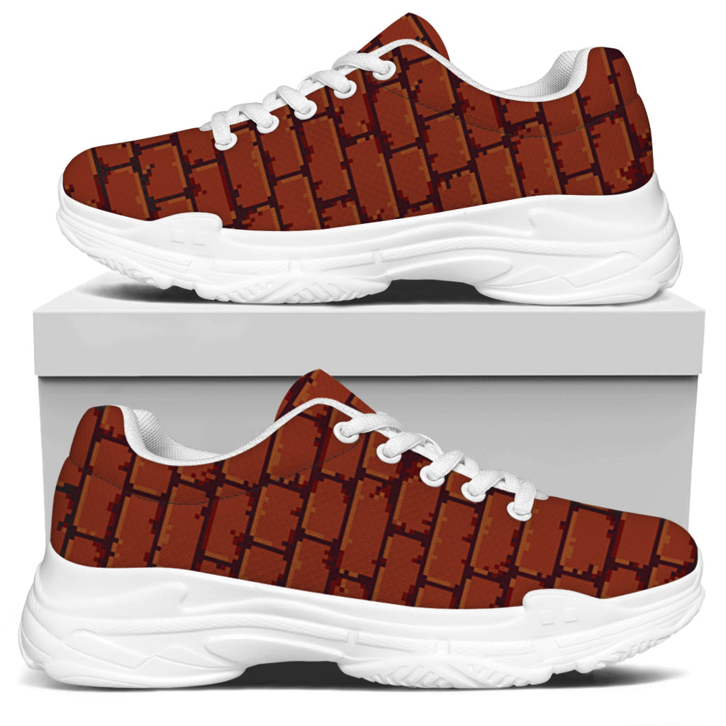 8-Bit Pixel Brick Wall Print White Chunky Shoes