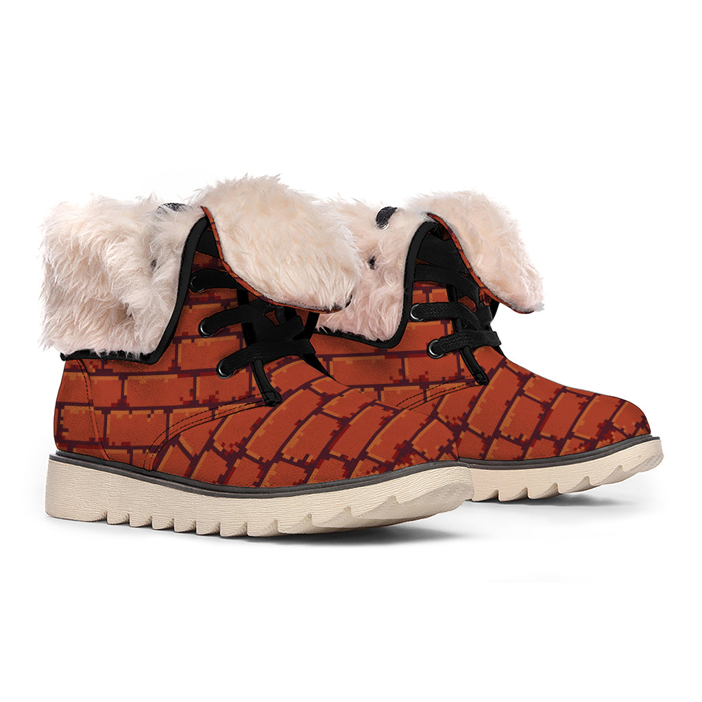 8-Bit Pixel Brick Wall Print Winter Boots