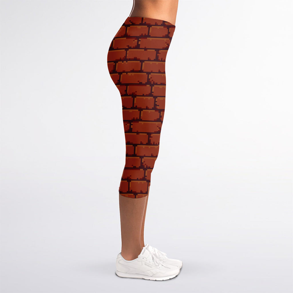 8-Bit Pixel Brick Wall Print Women's Capri Leggings