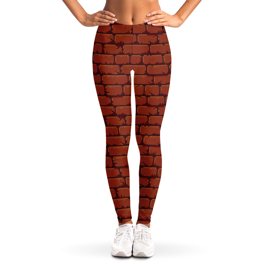 8-Bit Pixel Brick Wall Print Women's Leggings