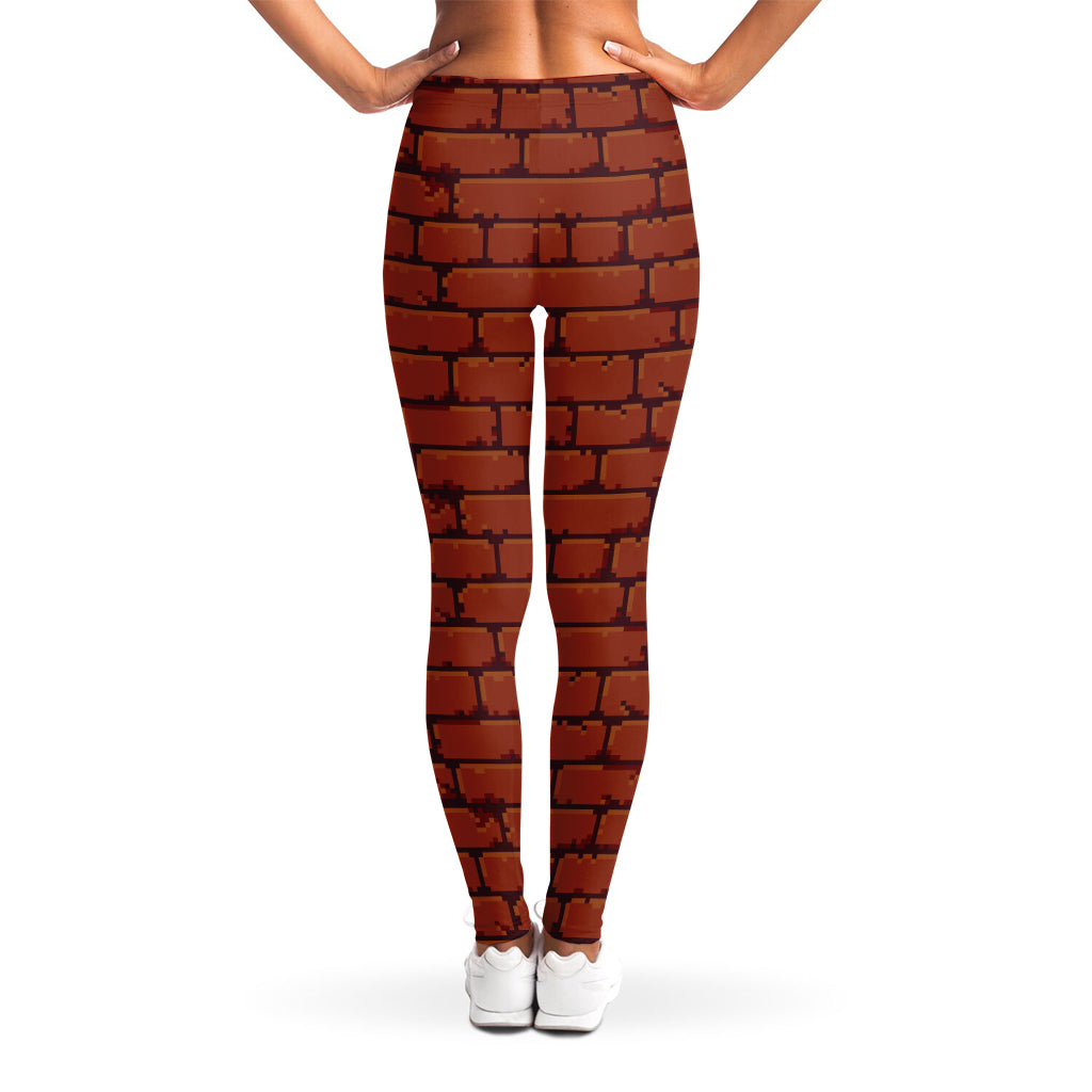 8-Bit Pixel Brick Wall Print Women's Leggings